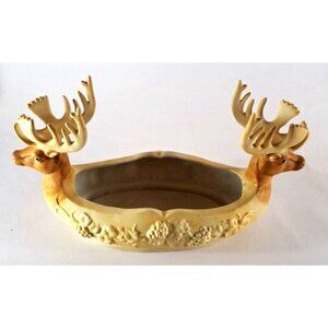Vintage Deer Head Ceramic Dish Centerpiece Stags Antlers CMC Taiwan Seasonal